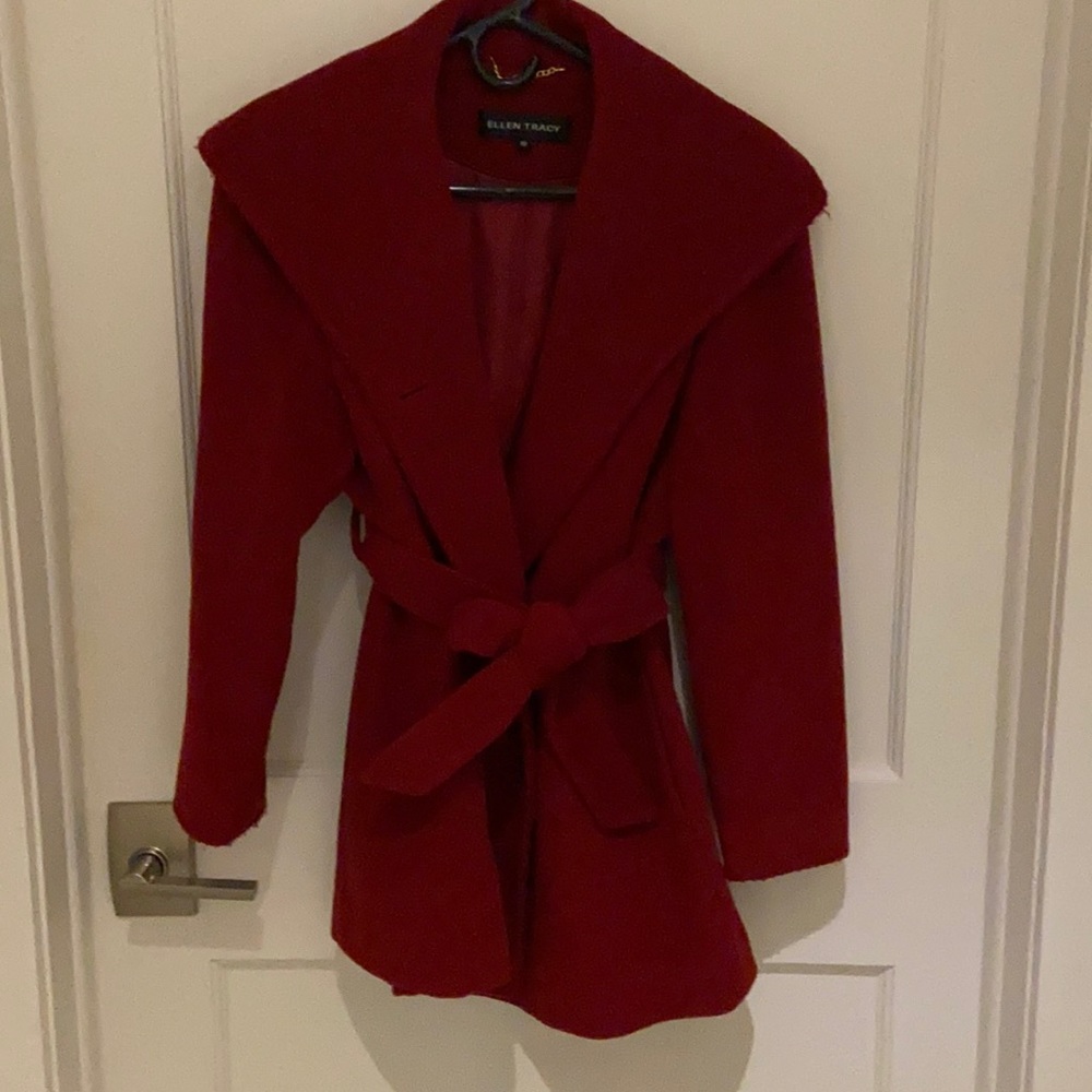 Ellen Tracy Red coat with tie belt